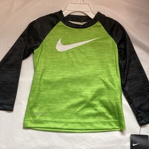 Nike Kids Lime Green and Charcoal Long Sleeve Tee